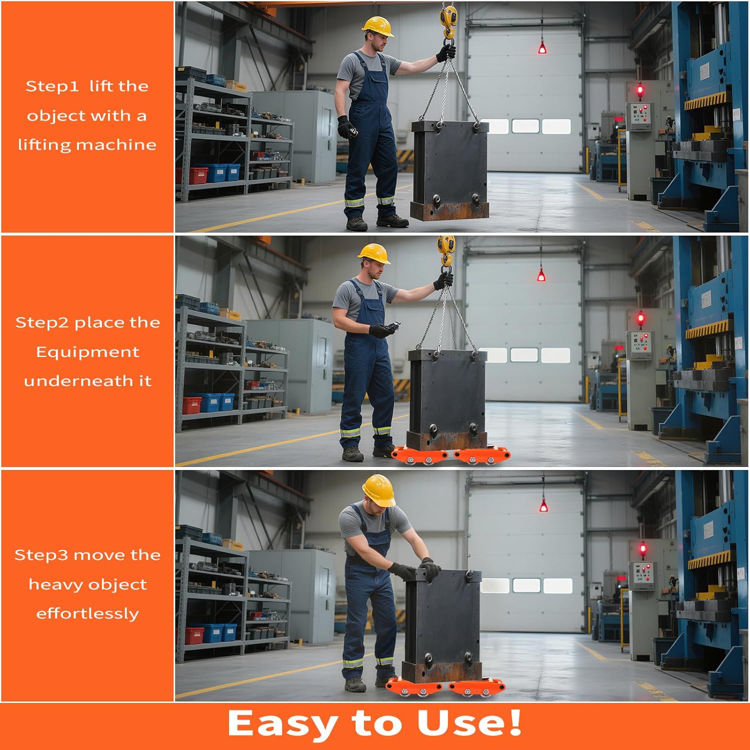 Heavy Duty Machinery Mover Skates, Low-Profile Equipment Rollers w/Non-Marking Wheels for Factory, Warehouse, Workshop