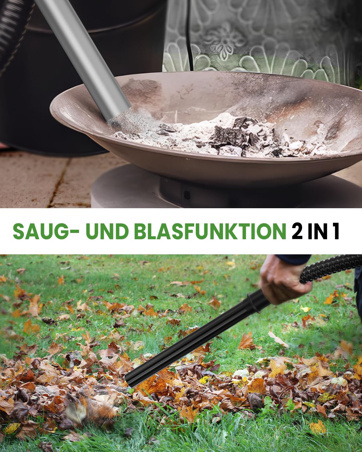 Aschesauger, 5,2 Gallonen, mit 1200 W Saugleistung, Fahrgestell, Aschesauger für Pelletöfen, Kamine, Grill, Holzofen, Feuerstellen, Grün