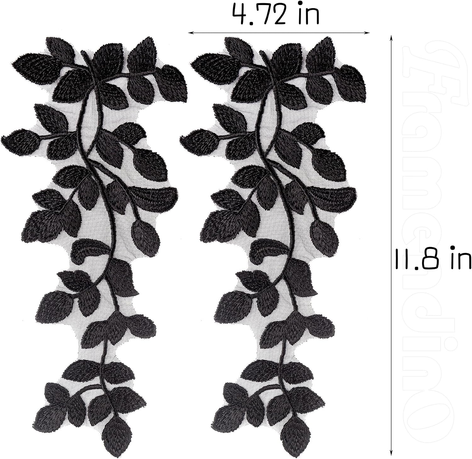 Framendino, 4 Pairs Black Lace Forest Leaves Vine Patches Leaf Pattern Appliques for DIY Cloth Costume Craft