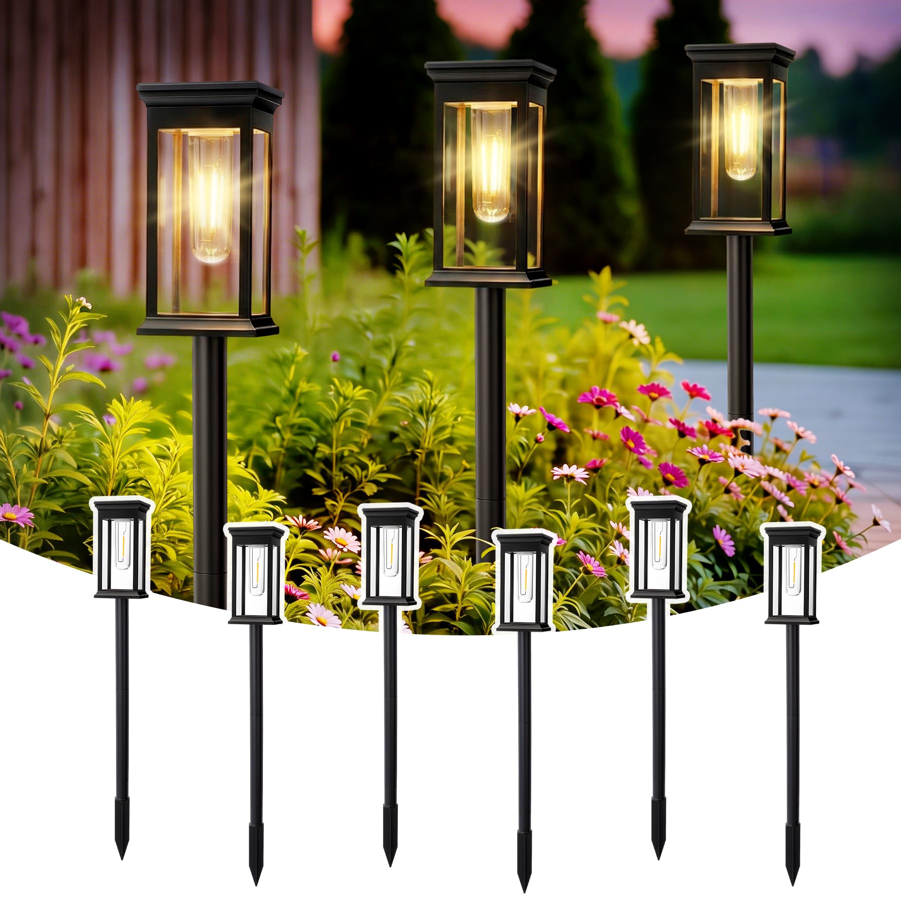 JOYCREATOR Solarlampen für Außen Garten 6 Stück, 800 mAh Superhell Gartenbeleuchtung Solar Außen mit IP65 Wasserdicht, LED Solarleuchten für Balkon Terrasse Rasen Weg Deko, Als Geschenk