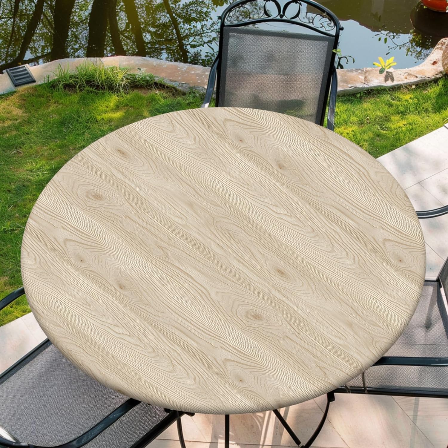 Round Fitted Table Cover with Elastic Edge Design Table Cloth Waterproof Stain-Resistant Wipeable Outdoor Tablecloths Fits 54"-58" Round Tables for Camping, Picnic, Dining, Indoor