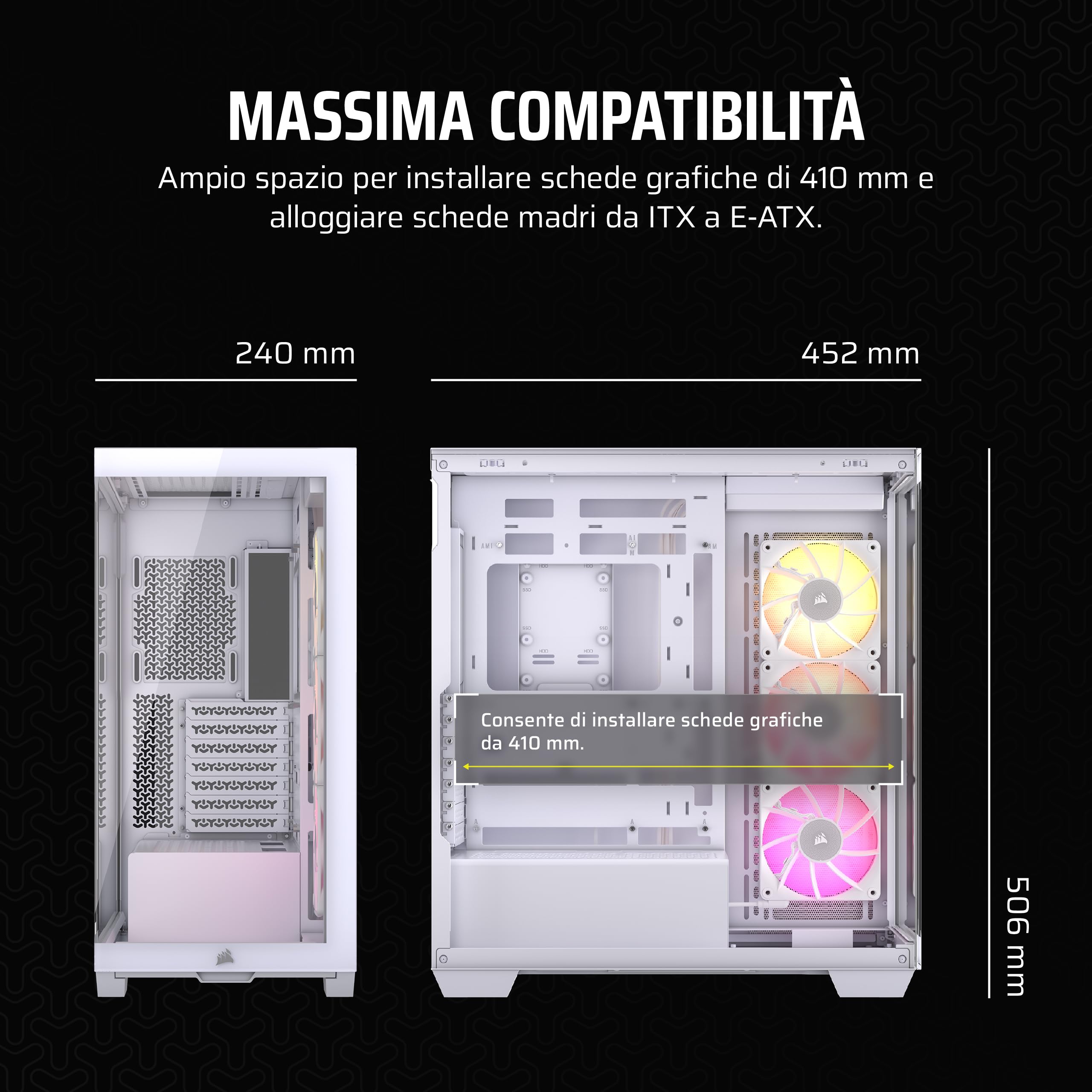 CORSAIR iCUE LINK 3500X RGB Mid-Tower ATX Case per PC - Vetro Panoramico Temperato - Compatibile con Scheda Madre a Connessione Inversa - 3x Ventole CORSAIR RX120 RGB Incluse - Bianco