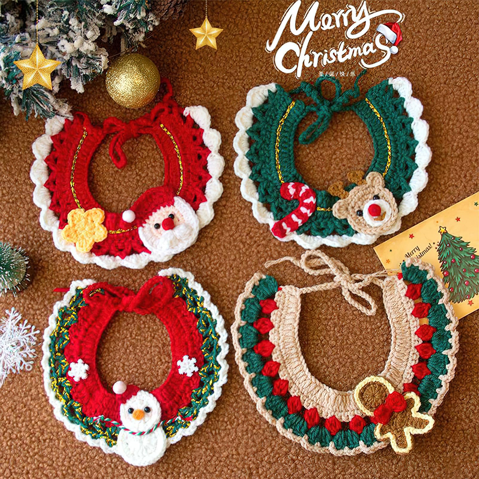 4 Pack Christmas Cat Dog Collar Deer Santa Claus Snowflake Pet Accessories for Christmas (Group A, S) - Image 2