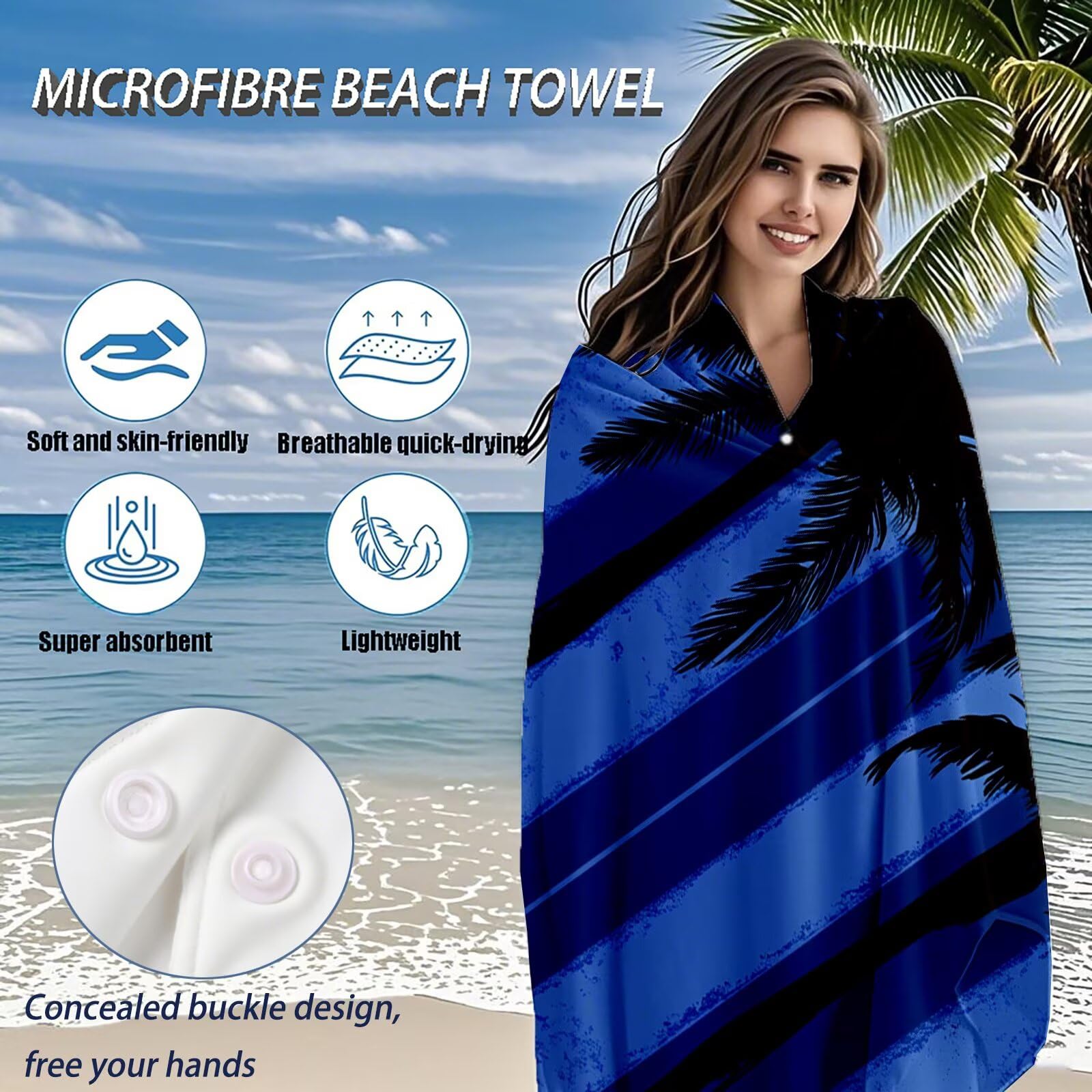 Serviette de Plage XXL 100x200 cm,Cocotier Serviette Plage Microfibre avec Séchage Rapide, Anti-Sable, Absorbante Fonction Design pour Vacances Piscine Pique-Nique Voyages Yoga, Cadeau Femme Q-623