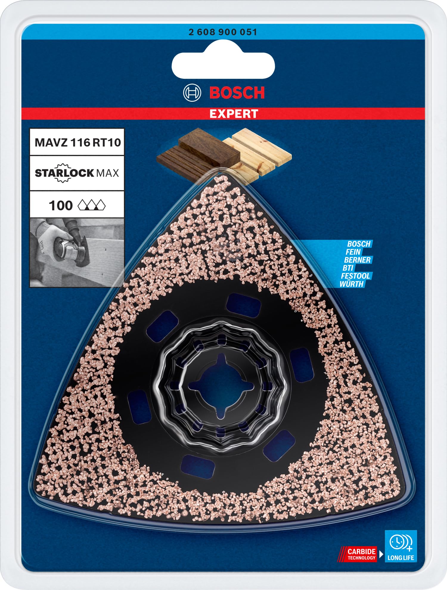 Bosch Professional 1x Hoja de multiherramienta Expert Sanding Plate MAVZ 116 RT10 (para Madera dura, Madera blanda, Ø 116 mm, grano 100, accesorios Multiherramienta)