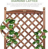 Vista 2 de Best Choice Products - Caja de plantación de madera de 48 pulgadas con enrejado de diamante, cama de jardín elevada móvil para plantas trepadoras