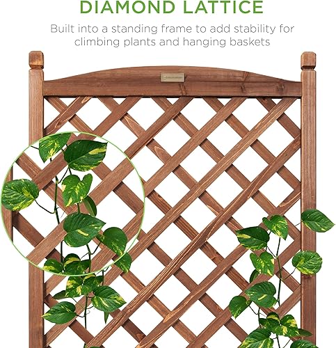 Miniatura 2 de Best Choice Products Maceta de madera de 48 pulgadas y enrejado de diamante, cama de jardín elevada móvil para plantas trepadoras con agujeros de