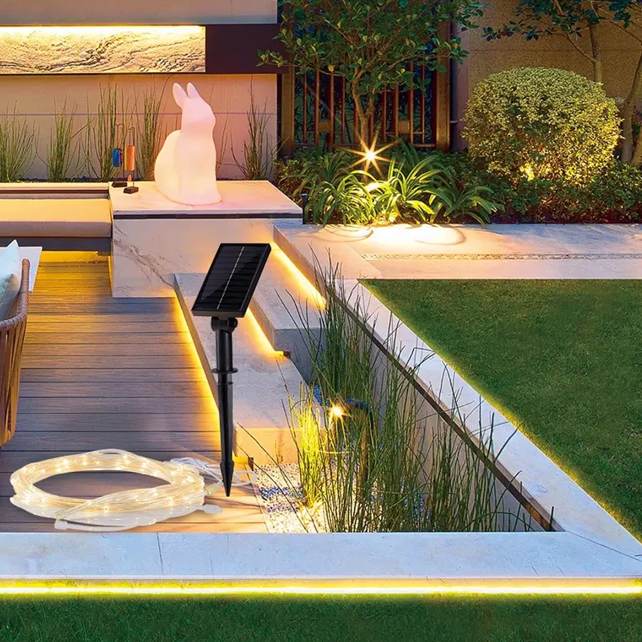 Arnusa Solar-Lichtschlauch 5m Warmweiß – Voll Vergossen, Wasserdicht, Mit 1200 MAh Akku Und 7 Leuchtmodi – Perfekt Für Garten, Teich Oder Rasenkante