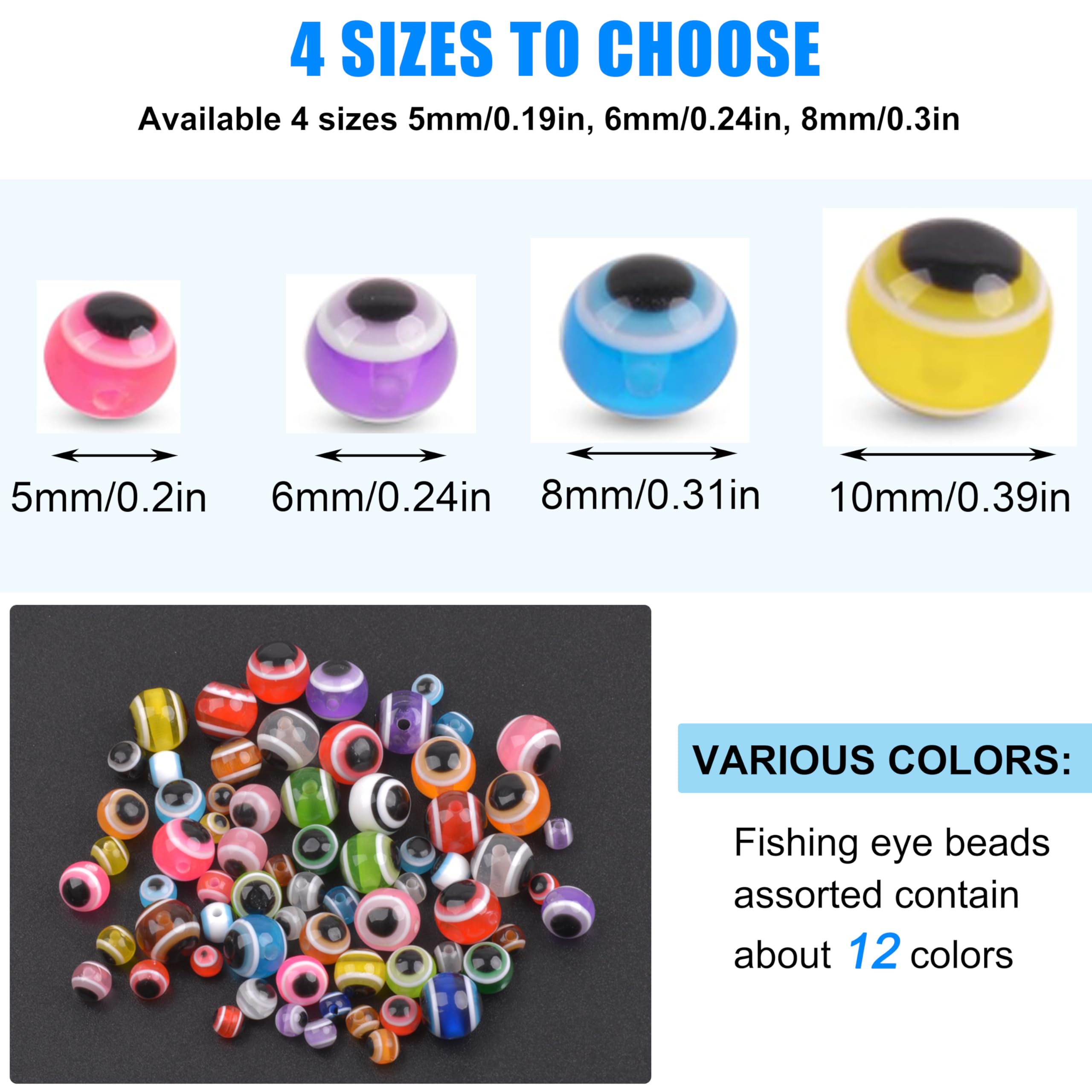 Tigofly 470pcs Plastic Fishing Beads Assortment | Round Fish Eyes, Sea Floating Lure Beads For Fly Tying & Bait Making