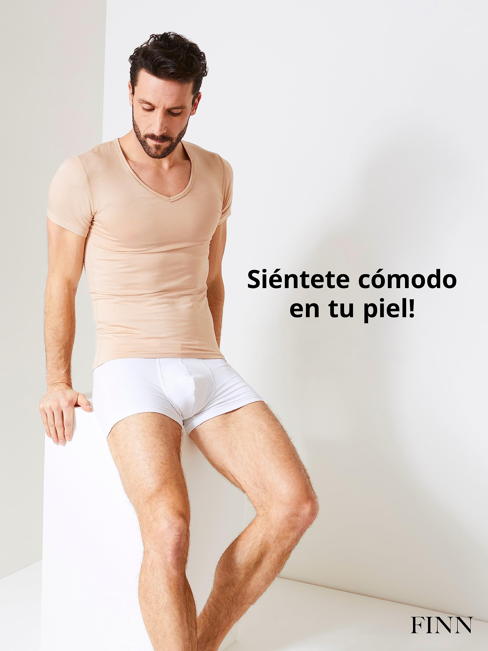 FINN Camiseta Anti-Sudor Hombre con Cuello de Pico y Parches antisudor contra la Sudoración Intensa - Camiseta Interior con Protección Garantizada contra Manchas de Sudor y Mal Olor