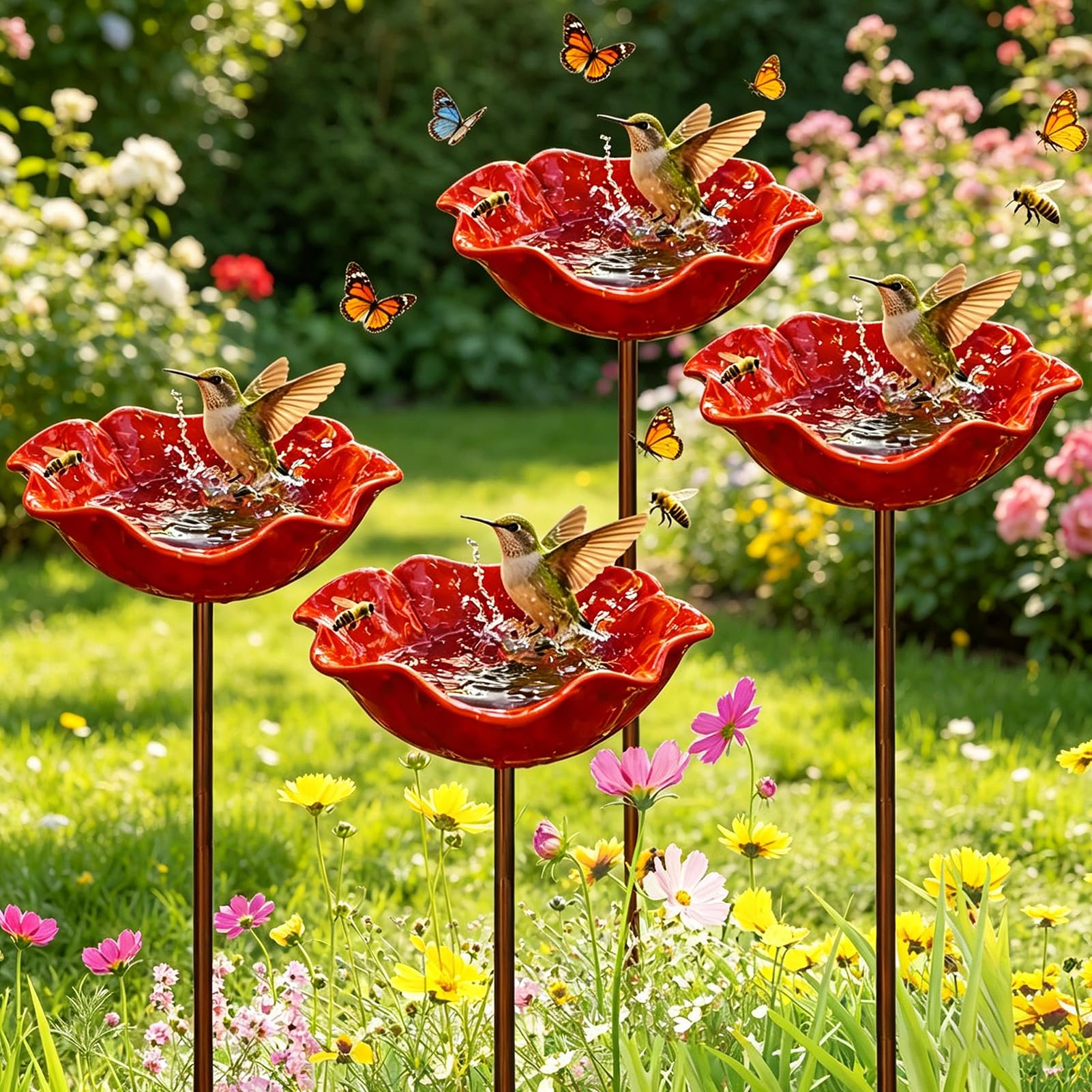 2026 Neu Bienentränke für den Garten, 65 cm Metall-Blumen-Gartenstecker Vogeltränke, Insektentränke Gartenfiguren & Gartenstatuen Gartendeko für Draußen (#A-4PCS)