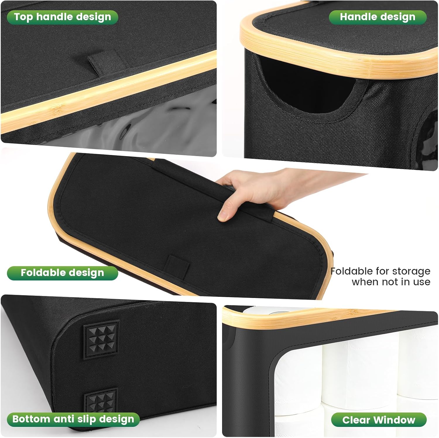 Toilet Paper Storage with Lid, Large Toilet Paper Basket, Foldable Toilets Papers Holder Organizer Holds Up to 9-12 Rolls for Bathroom Bedroom Living Room(Black)