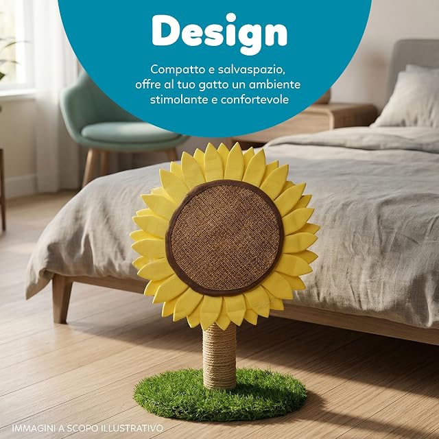 Foto 4 de 7 de AQPET Rascador Sunflower Girasol 50 cm con caseta para Gatos árbol Parque Infantil Tira de arañazos para Gato