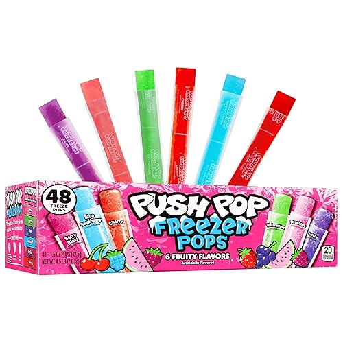 Push Pop Freezer Pops - Paquete variado de paletas de hielo envueltas individualmente, 6 sabores afrutados clásicos, paletas de hielo de colores