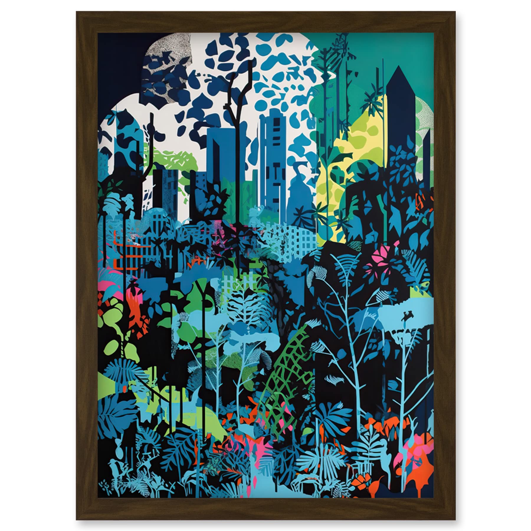 Artery8 Singapore Forest Cityscape Modern Bold Landscape Artwork Framed Wall Art Print A4