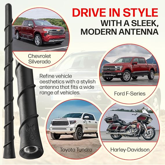 Votex Universal Short Rubber Spiral 8 Antenna Kit Enhanced Reception, Carwash Proof, Flexible and Durable with Tuned Copper Coil and Stainless Steel Threading for Trucks, Cars & SUVs, (Black)