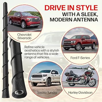 Votex Universal Short Rubber Spiral 8 Antenna Kit Enhanced Reception, Carwash Proof, Flexible and Durable with Tuned Copper Coil and Stainless Steel Threading for Trucks, Cars & SUVs, (Black)