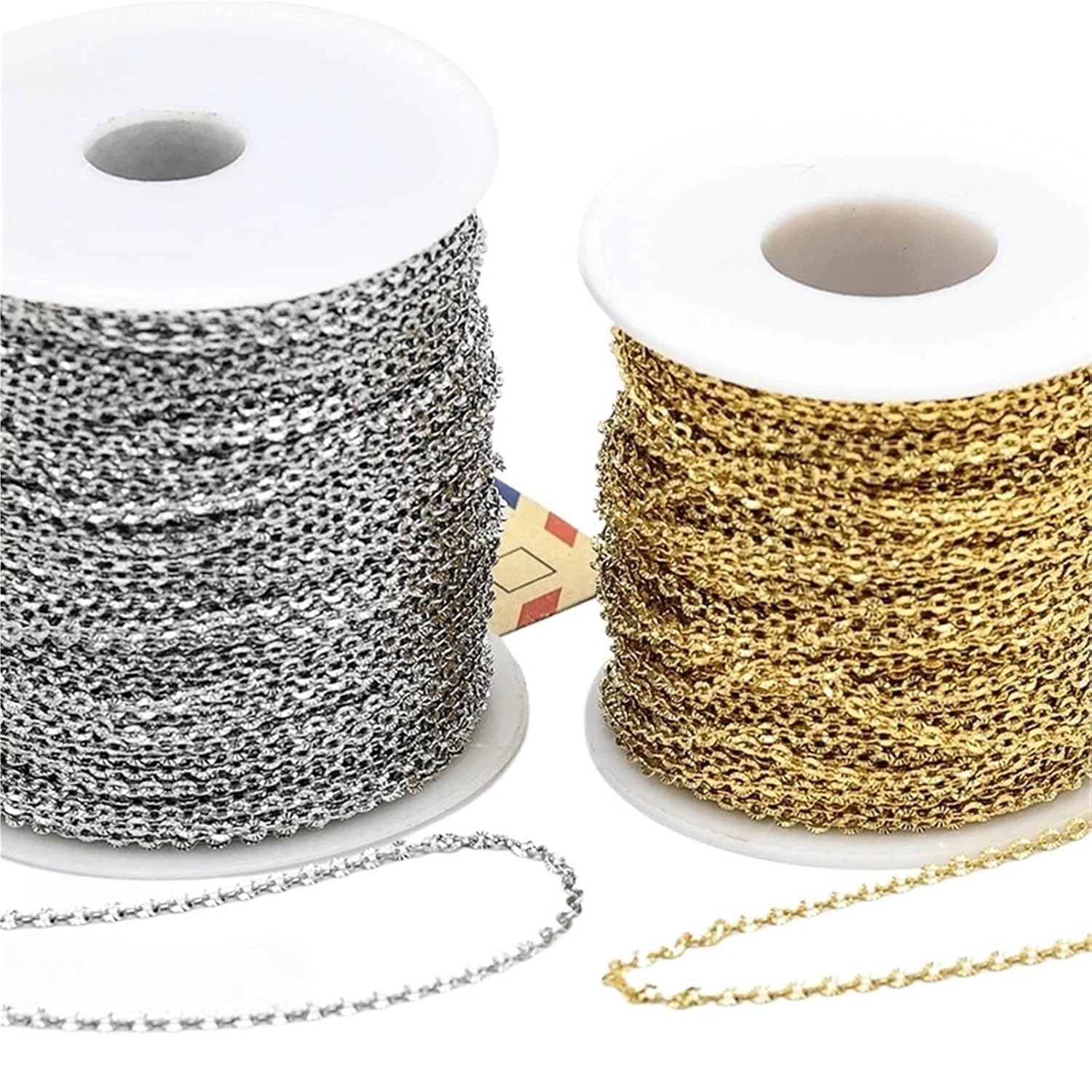 Chain Link 2pcs 30 Feet - Diamond Cut Sparkle Chain Stainless Steel Chains for Extending Length(Steel (Silver Tone))