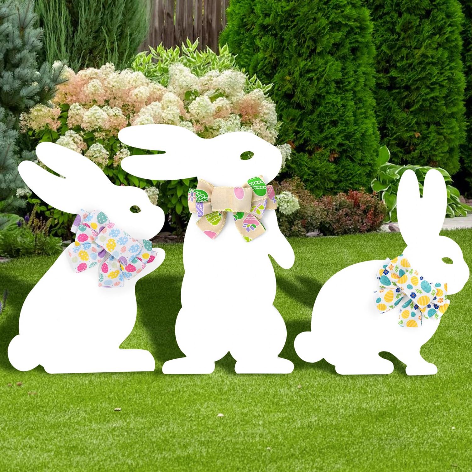 YoleShy3 PCS Easter Yard Signs - Easter Bunny Outdoor Sign with Stakes, Bunny Egg Garden Sign, PVC Easter Rabbit Lawn Decorations for Easter Garden Yard Party Decor
