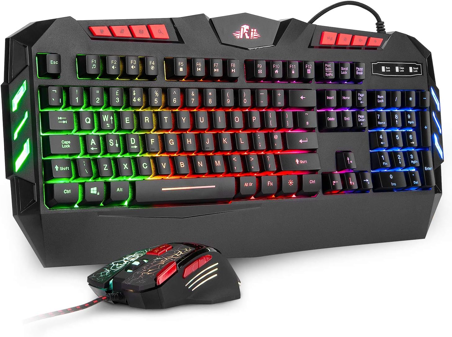 Rii Gaming Keyboard and Mouse Set, Rainbow Colorful RGB Backlit Keyboard Mouse set for PS4 Xbox,PC,Gaming-UK Layout