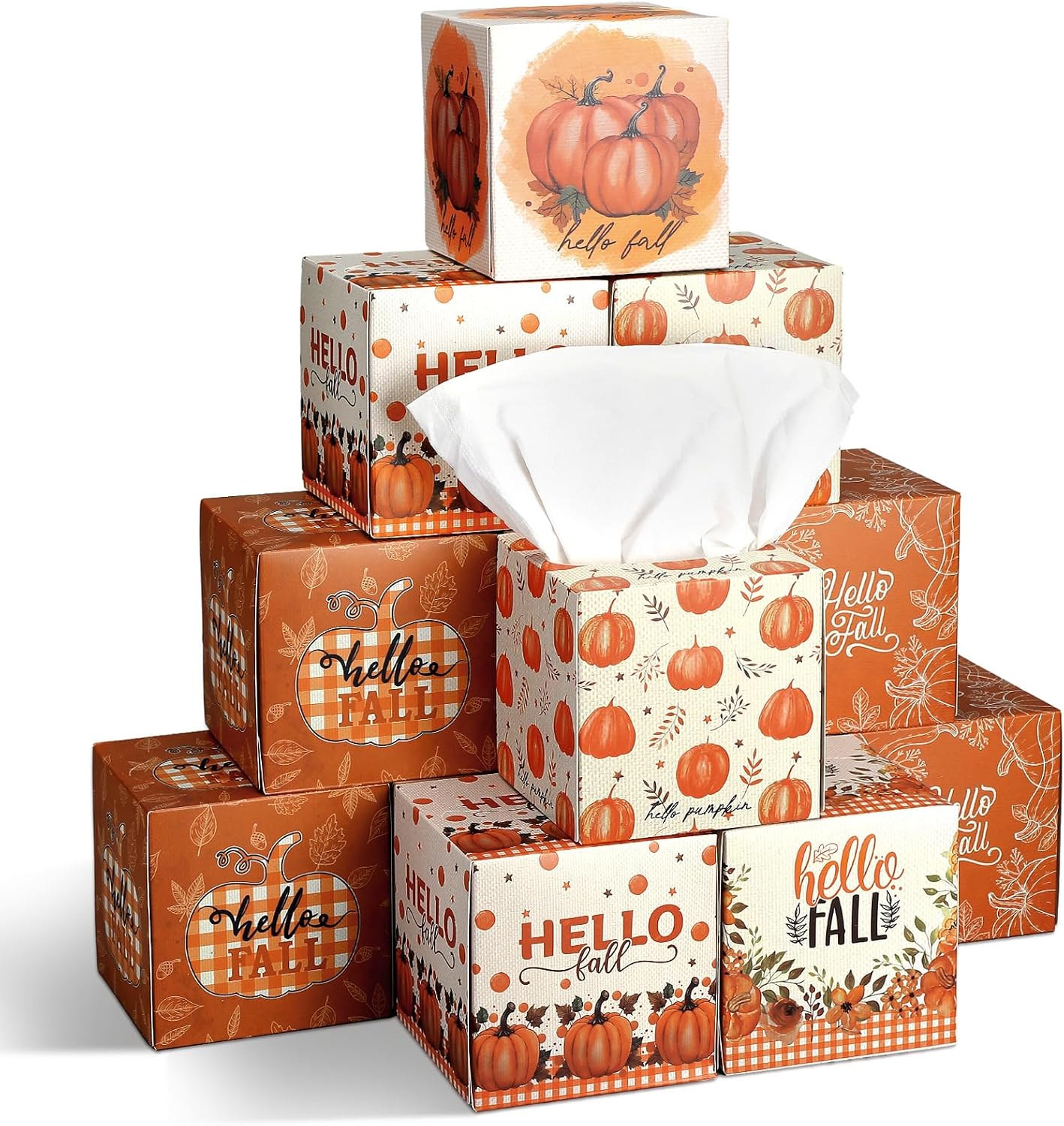 Bencailor 12 Pack Fall Pumpkin Facial Tissues Bulk,Orange,Hello Pumpkin