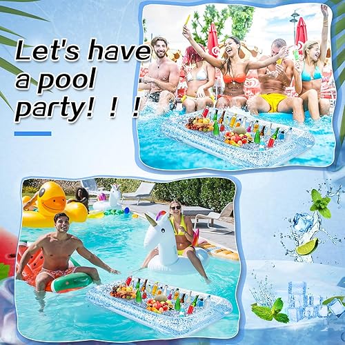 Miniatura 5 de Leitee 3 barras inflables de servicio de 52 x 24 x 5 pulgadas, bandeja de servir para bufé de hielo, enfriador de bebidas con tapón de drenaje,