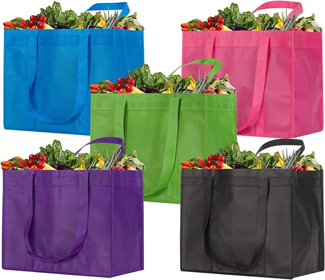 NZ home Reusable Shopping Bags XL, Heavy Duty Shopping Tote, Stands Upright, Foldable, Washable (Mixed Color 5 Pack)