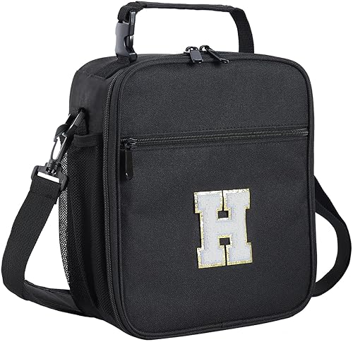 Miniatura 96 de ELEFOCUS Lonchera aislada con inicial para mujeres y hombres, bolsa de almuerzo personalizada con monograma con correa de hombro ajustable para