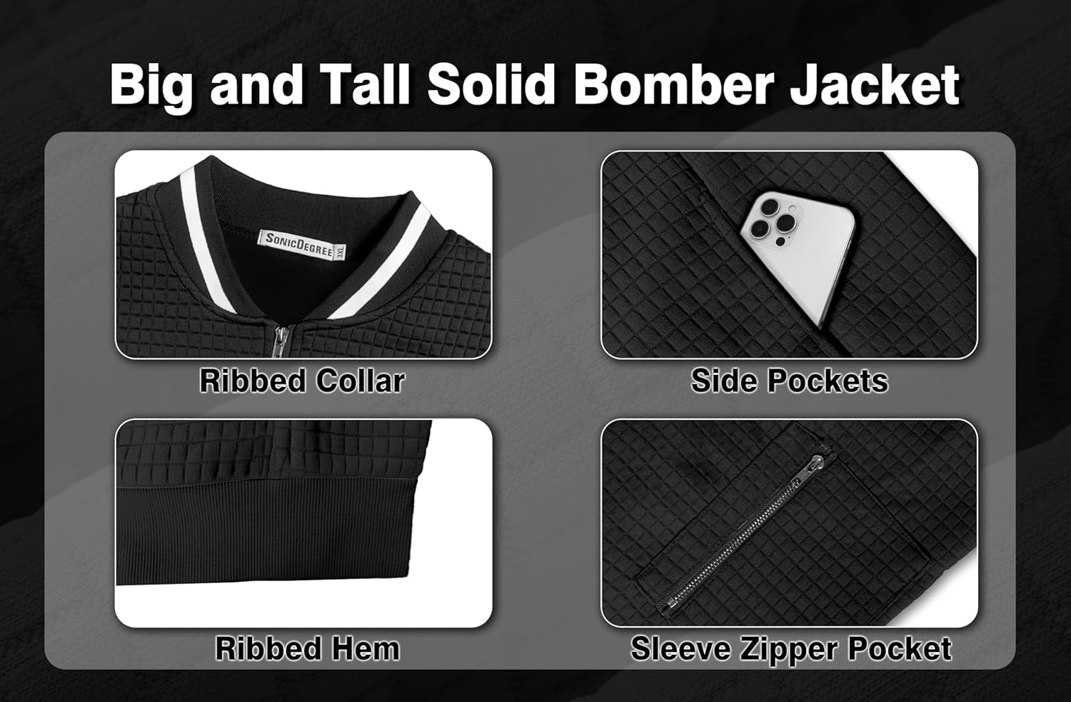 Lightweight Bomber Jacket Big and Tall for Men Varsity Jacket Fall Baseball Outwear, 2XL-6XL - Image 4