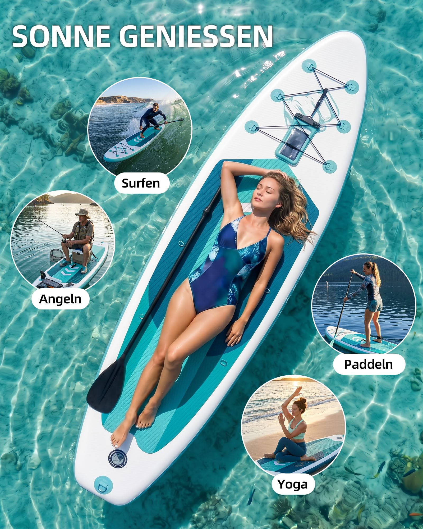 Tabla hinchable de surf de remo, 320 cm × 82 × 15 cm