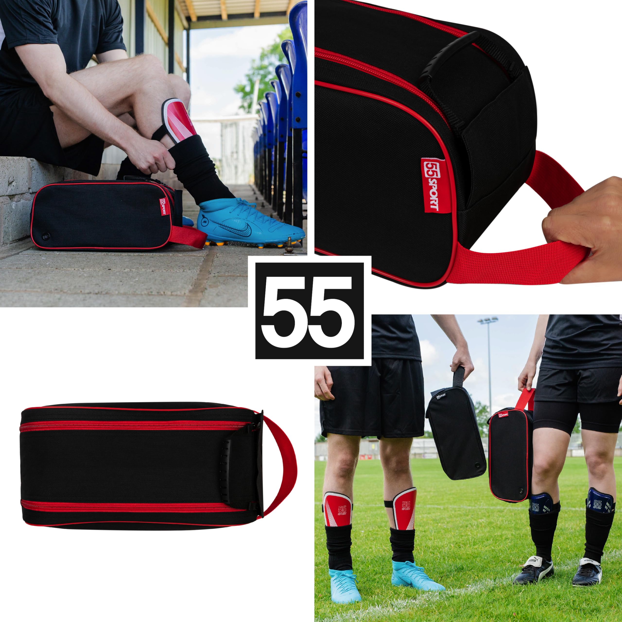 Borsa classica per scarponi da calcio e scarpe, colore: nero e rosso