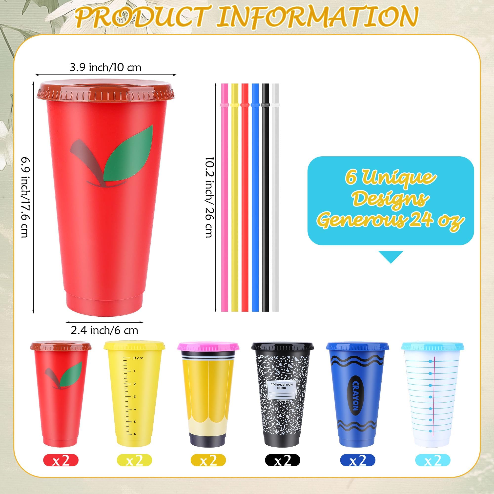 Kochorie Lot de 12 gobelets réutilisables en plastique de 700 ml avec couvercles et pailles, carnets, stylos, porte-clés pour enseignants, cadeaux de Saint-Valentin