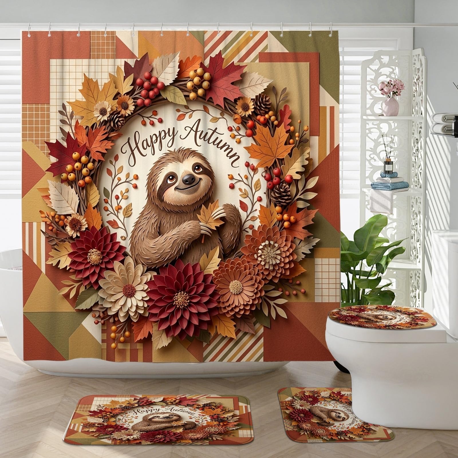 Tapis antidérapant de salle de bain feuilles d'automne pour sécuriser les sols glissants
