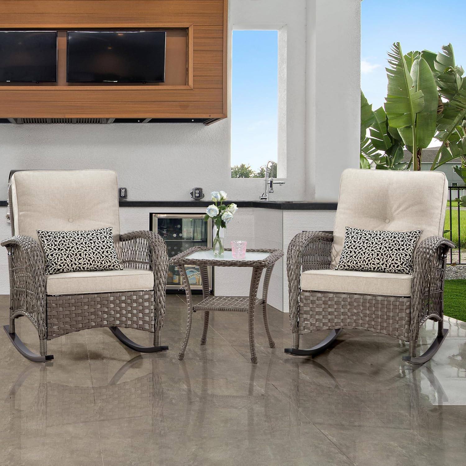 Amazon.com: Joyside Patio Bistro Set Wicker Chairs - 3 Piece Outdoor ...