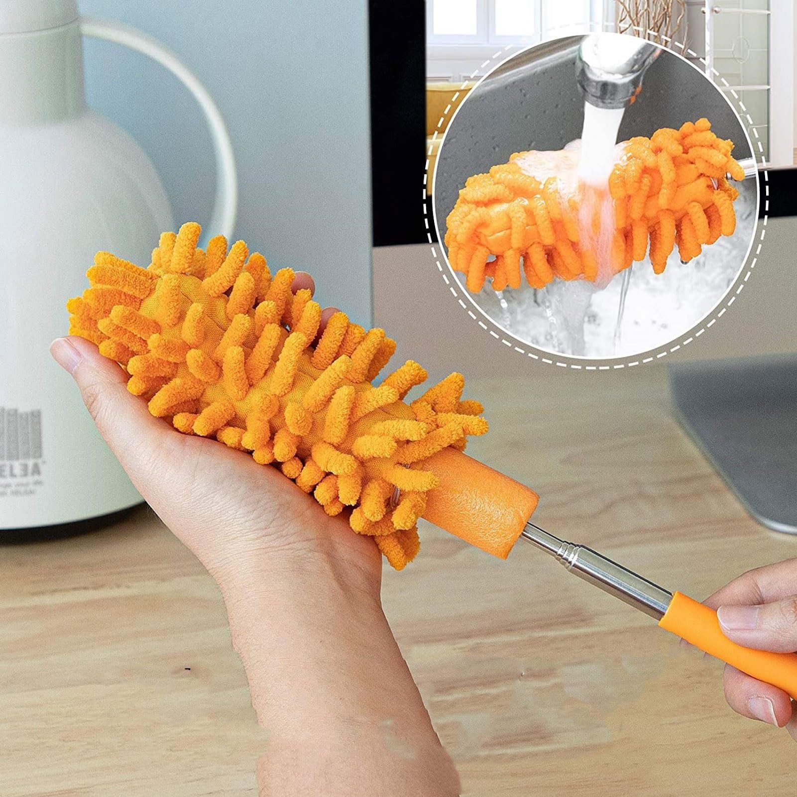 Zestaw 2 teleskopowych miotełek do rąk z mikrofibry wymiennymi głowicami