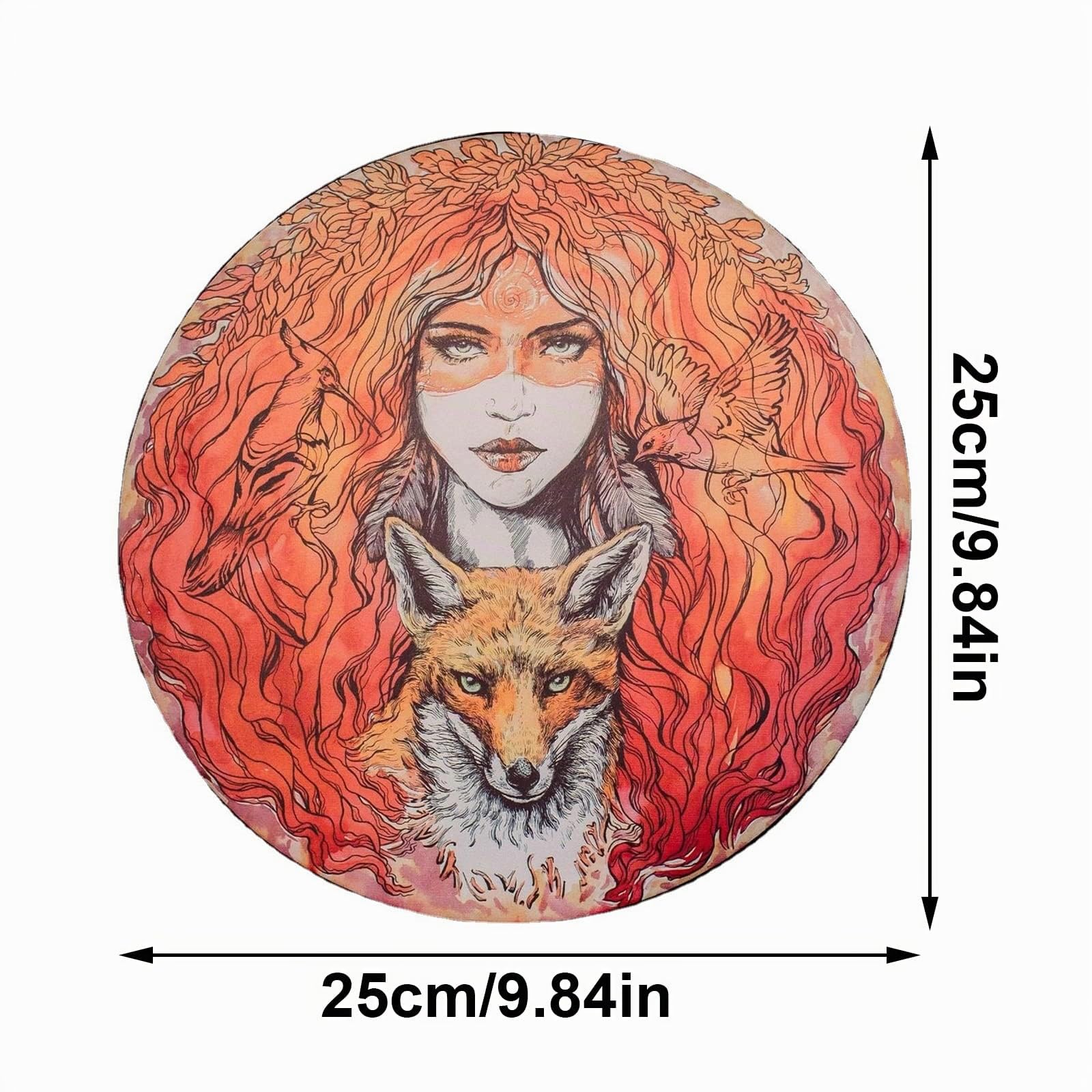 Tambor Chamánico de 9.8 Pulgadas - La Belleza Y el Lobo, Adornos Hechos a Mano, Símbolo de 8 Melodías del Siberiano Con Baqueta, Chamán Sanador de Sonido (#1)