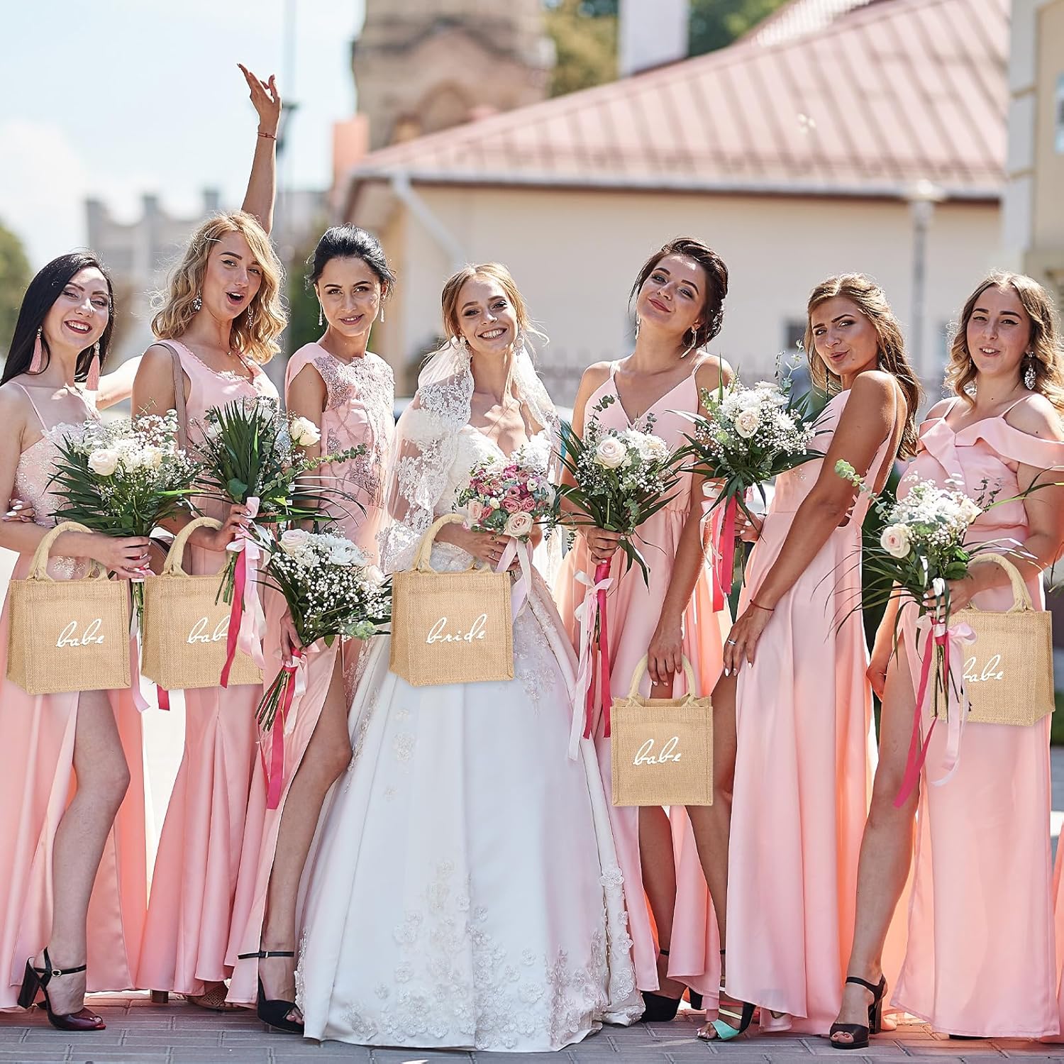 Silkfly 20 Pcs Mini Burlap Jute Tote Bags with Handle Small Blank Reusable Market Grocery Bags Bridesmaids Wedding Gift - Image 5