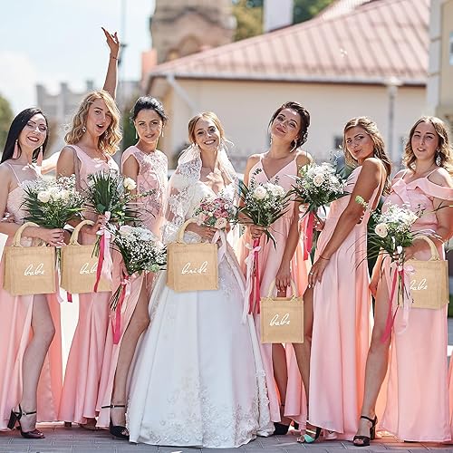 Miniatura 4 de Silkfly 20 mini bolsas de yute de arpillera con asa, pequeñas bolsas de comestibles reutilizables en blanco para profesores, damas de honor, regalos