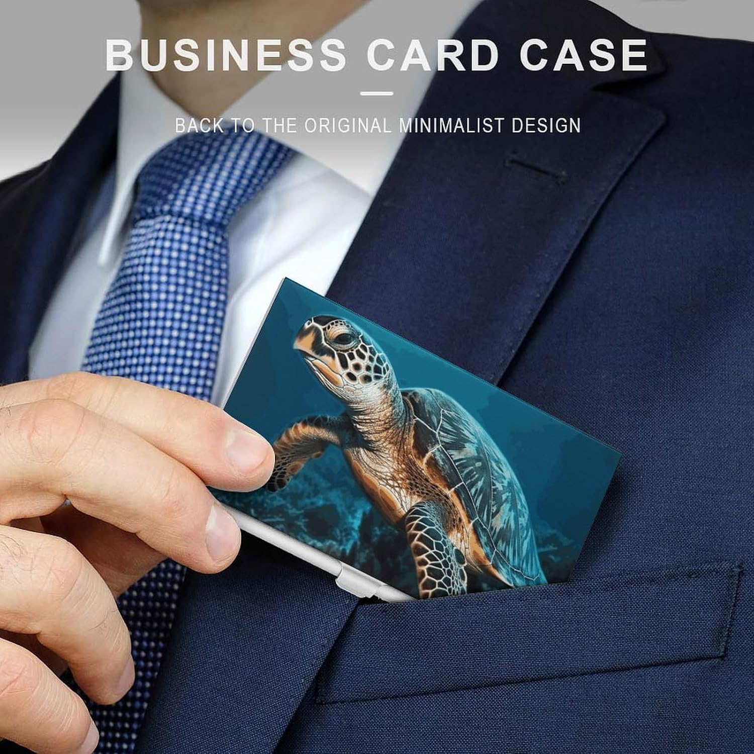 Business Card Holder Sea Turtle Business Card Case Slim Business Card Organizer with Magnetic Shut Professional Metal Name Card Holder Carry-on Pocket Wallet for Men Women image 3