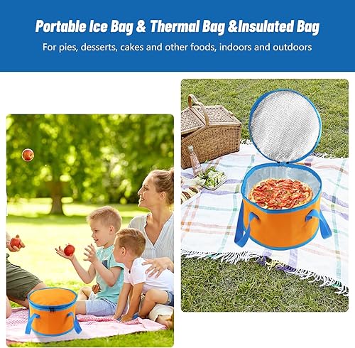 Miniatura 5 de Paquete de 2 portadores redondos para tartas, con tapa y asa, cazuela aislada para alimentos calientes o fríos, cazuela térmica aislada para