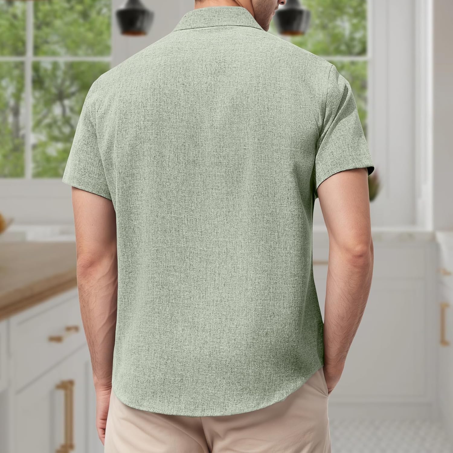 Mens Linen Shirt Classic Button Down Shirt Casual Short Sleeve Blouse Wedding Holiday Summer Tops Lightweight Tee - Image 3