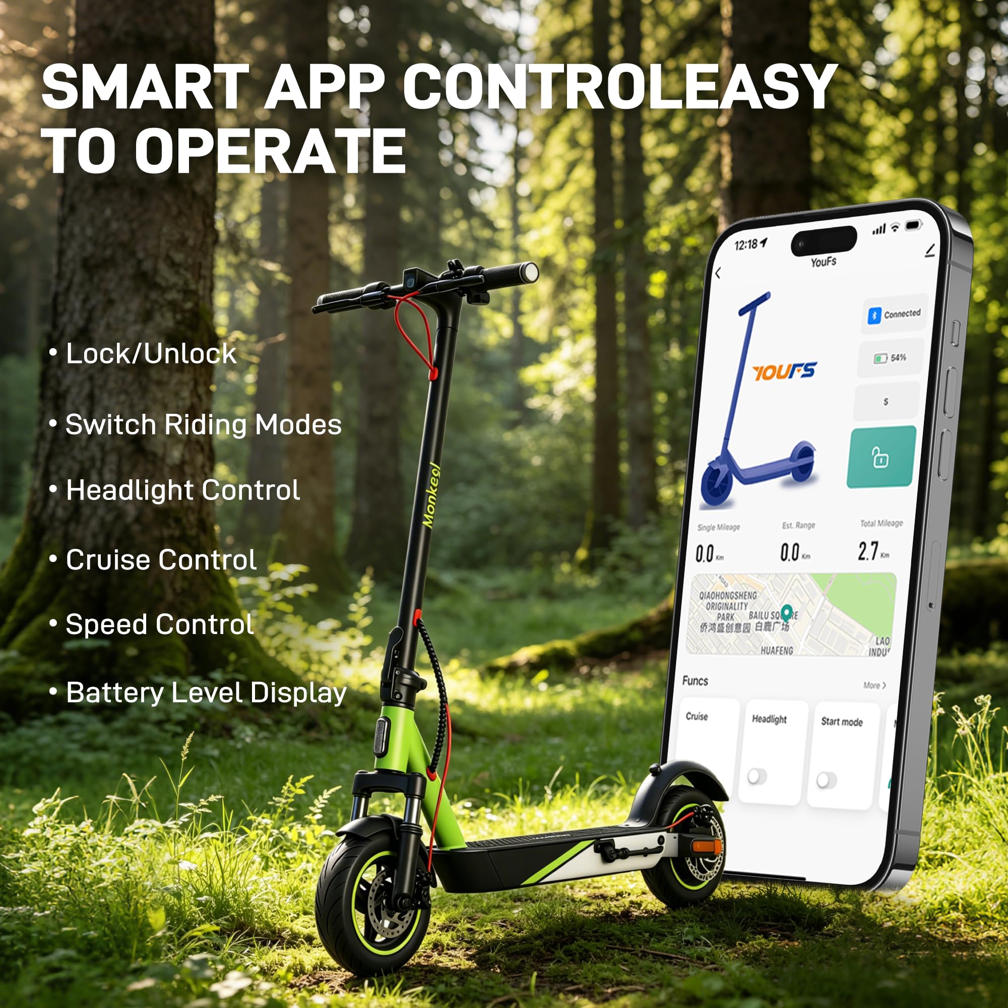 Trottinette Electrique Adulte, Pneus 10" Pouces, Batterie 48V/10.4Ah, Vitesse 25km/h, Autonomie 50km, Idéale pour Déplacements Courts et Trajets Urbains