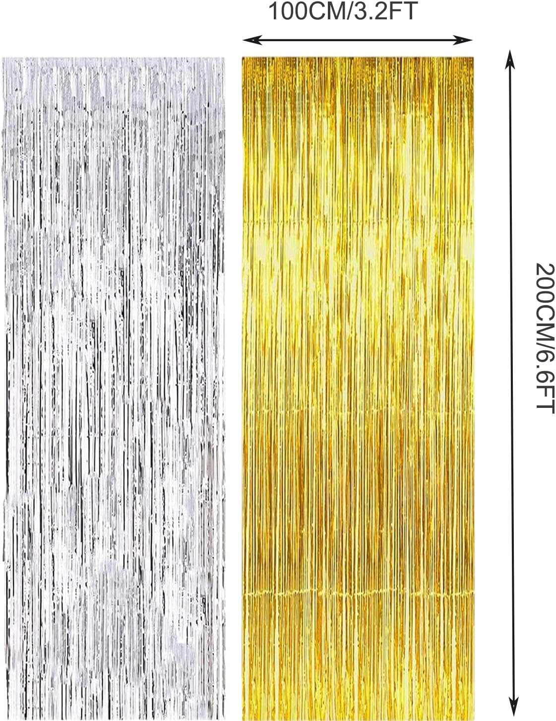 3Pcs 1m*2m Gold and Sliver Tinsel Curtain, Foil Curtain Party