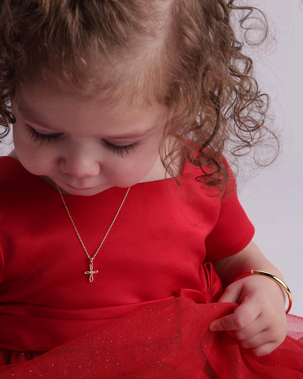 Girl's 14K Gold-Plated First Communion infinity Cross Pendant Necklace with CZ, 14 inch: Clothing, Shoes & Jewelry
