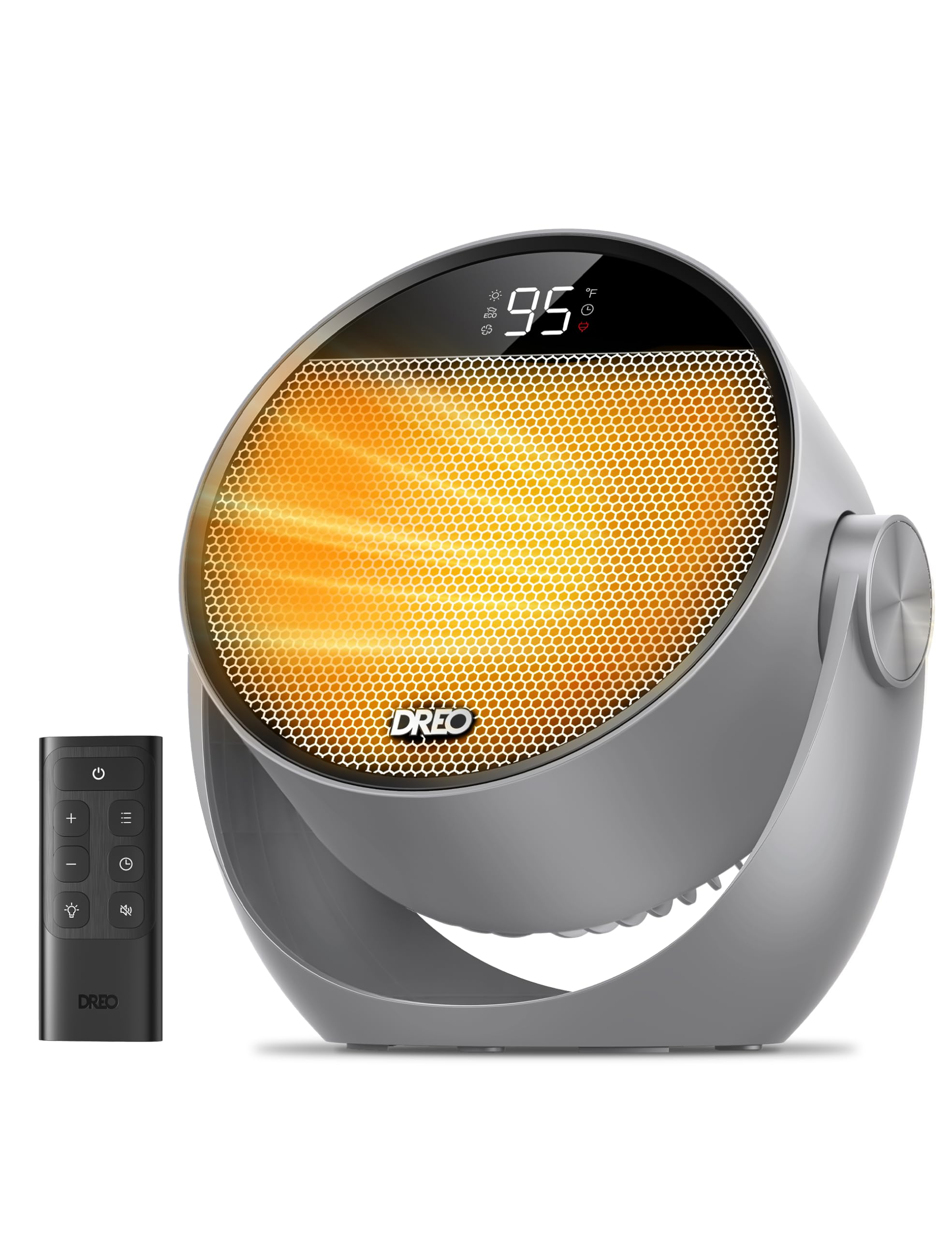Dreo Calefactor eléctrico 1500W silencioso y de bajo consumo, portátil con mando y termostato, inclinación 60°, 8 sistemas de seguridad, cerámica PTC, temporizador 12h, 3 modos y 3 velocidades