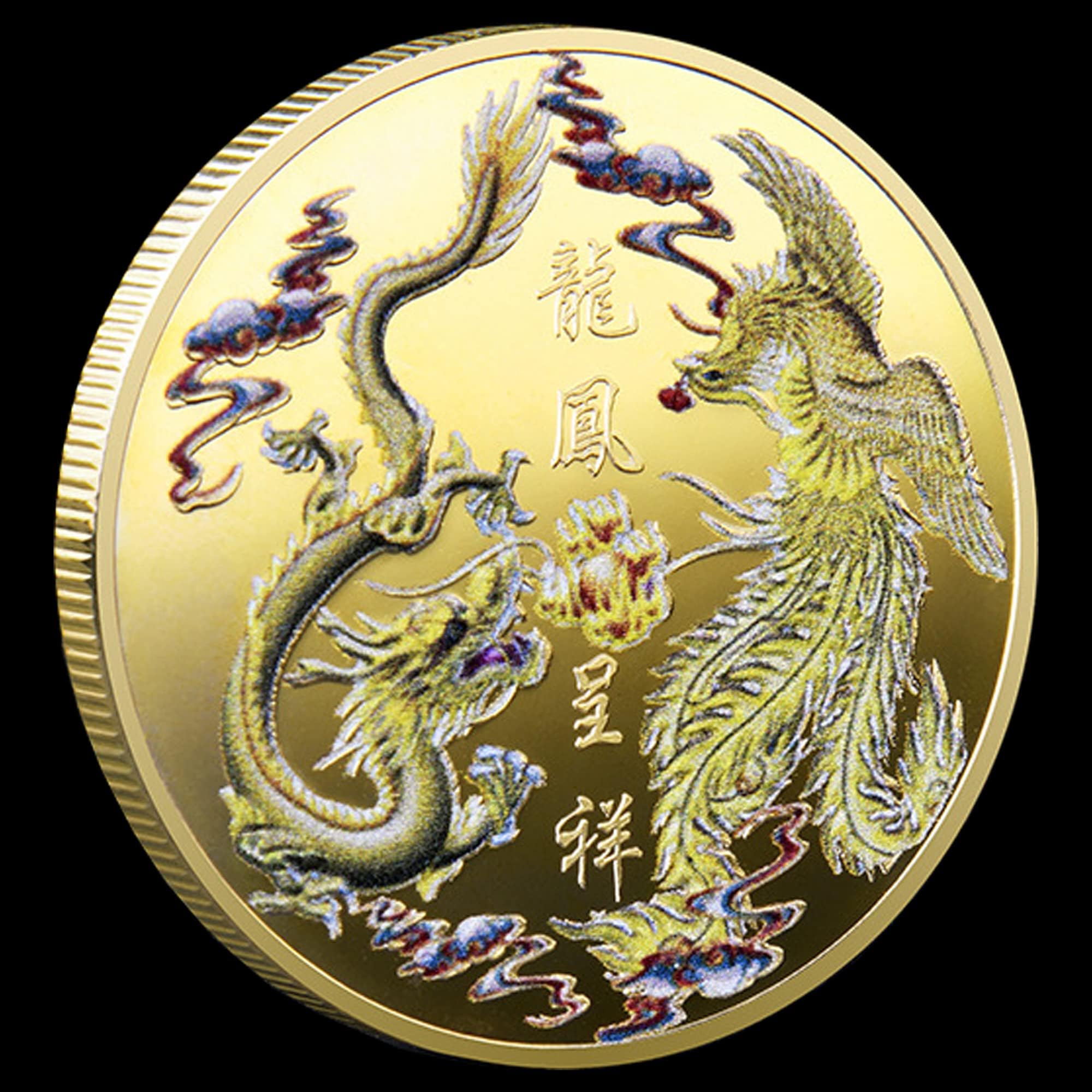 Chinese Elements Dragon and Phoenix Lucky Charms Challenge Coin for Lottery Ticket Scratcher Tool