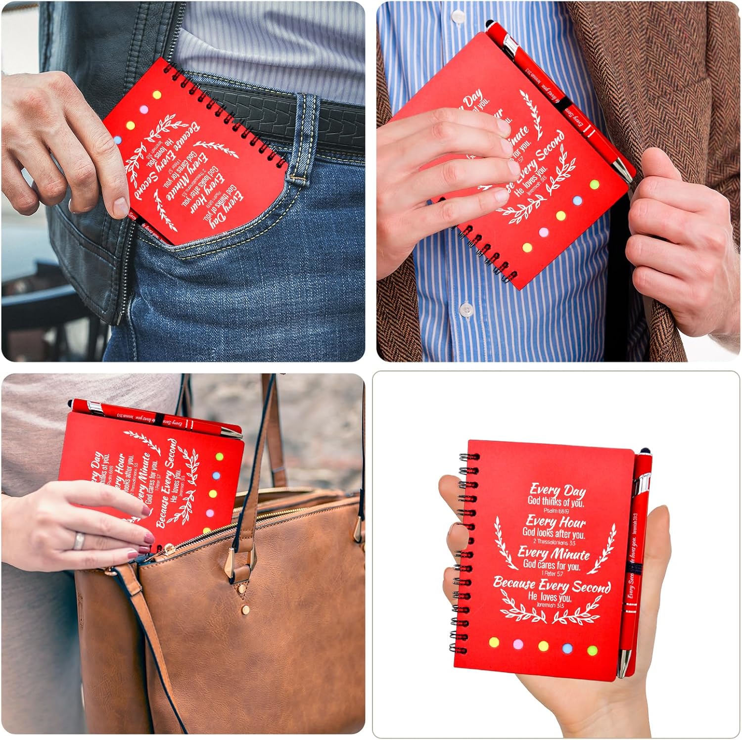 40 Pcs Bulk Fathers Day Christian Gifts Prayer Journal for Woman - 20 Set Religious Notepad with Christian Pen - Bible Notebook - Church Gifts for Inspirational, Bible Study, Devotions (Christmas Red)