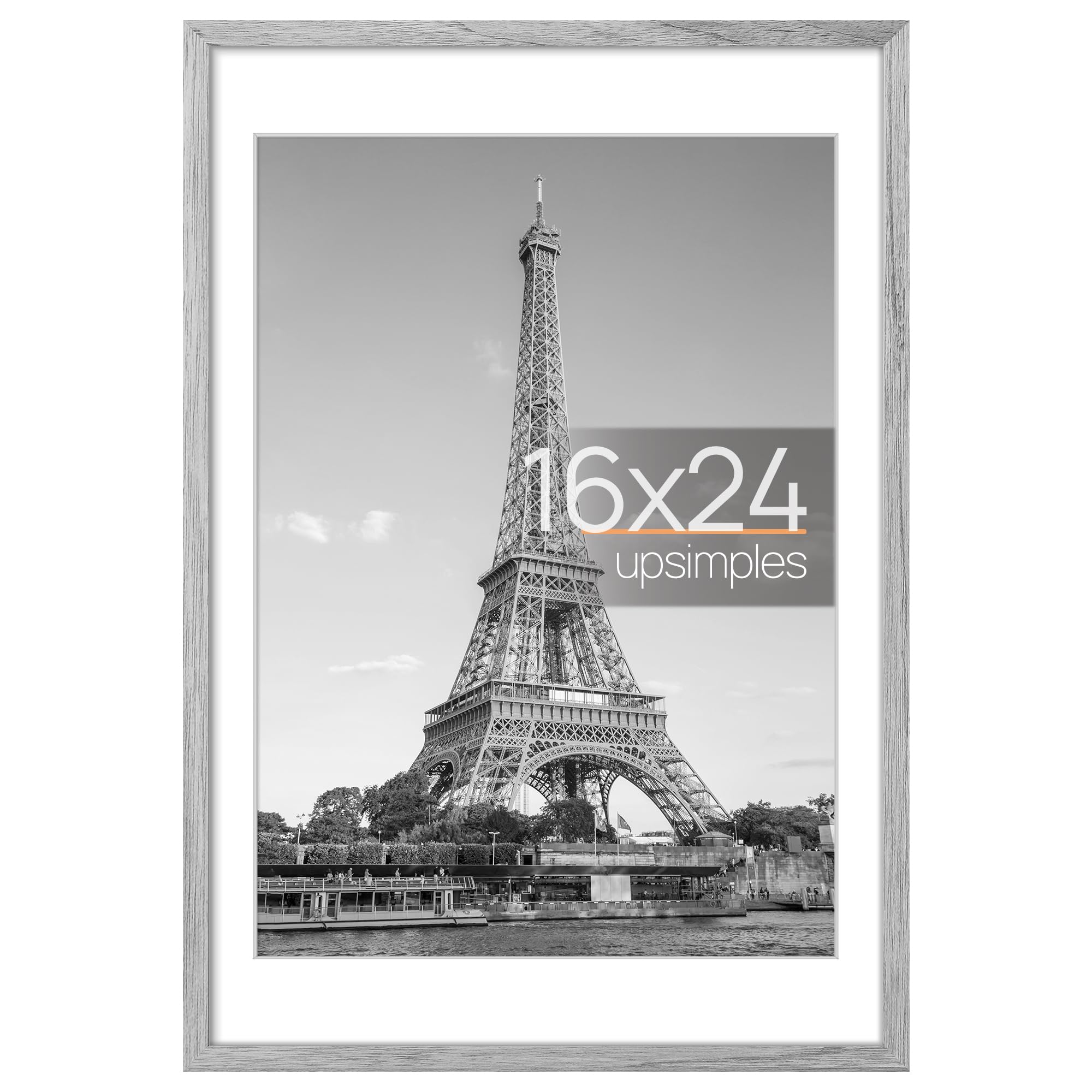 upsimples 16x24 Picture Frame, Display Pictures 14x20 with Mat or 16x24 Without Mat, Wall Hanging Poster Frame, Gray, 1 Pack
