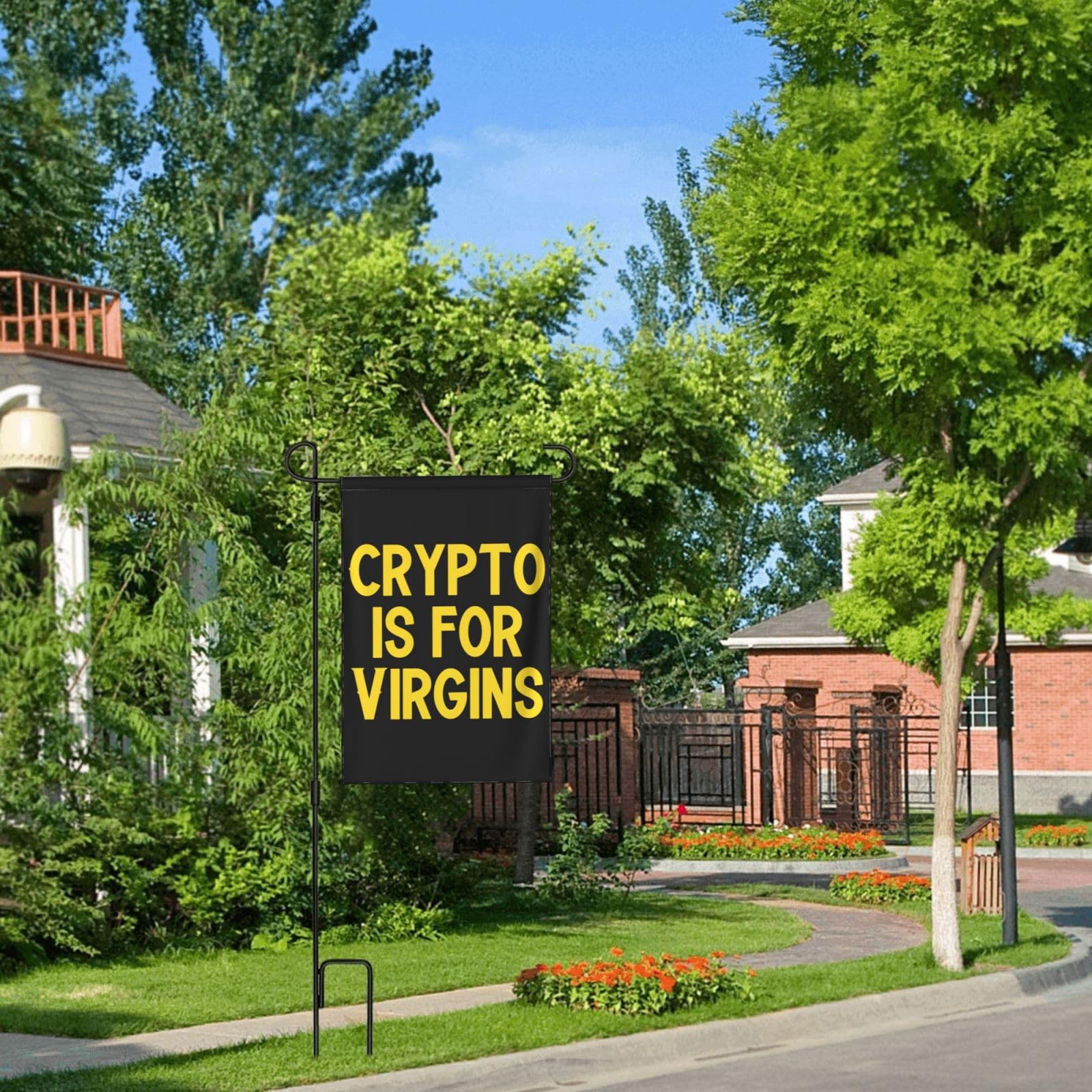 Amazon.com: YVNUM Crypto is for Virgins - Bandera de jardín de 28 x 40  pulgadas, bandera vertical de doble cara para granja, boda, patio,  decoración al aire libre : Patio, Césped y Jardín