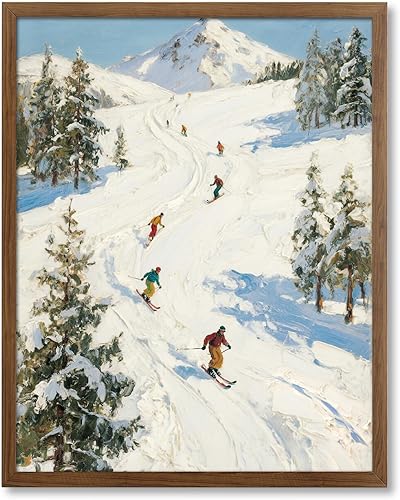 Miniatura 1 de Pawfecto Arte de pared vintage de esquí sin marco, impresión retro de paisaje deportivo de invierno, escena de esquí de montaña nevada, póster de 8